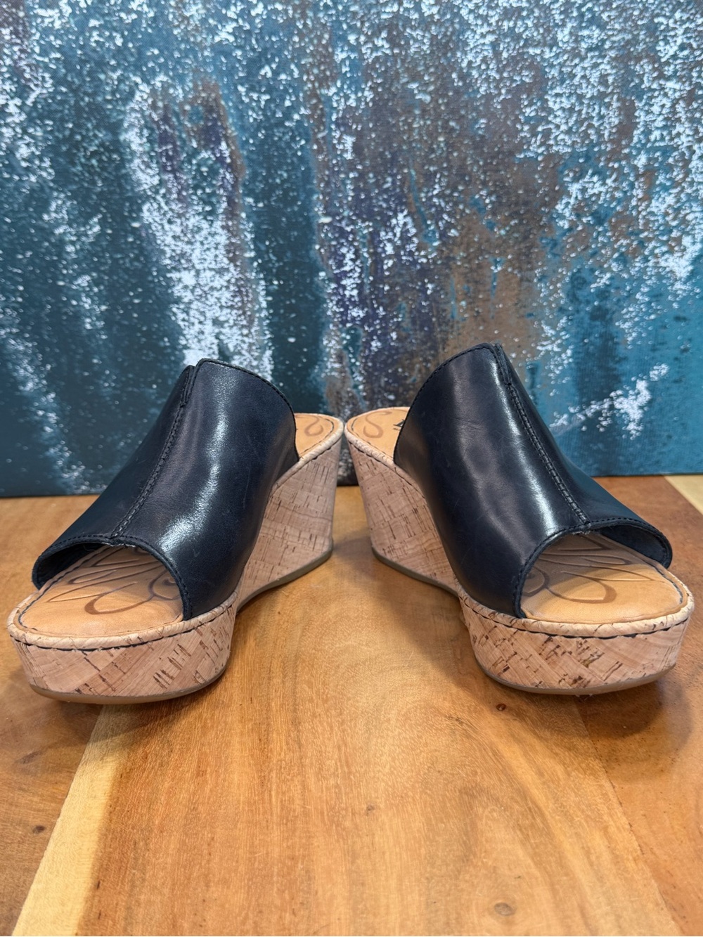 Born Vintage Y2K Boho Black Leather Cork Mule Heels (VGVC) - Picture 6 of 12